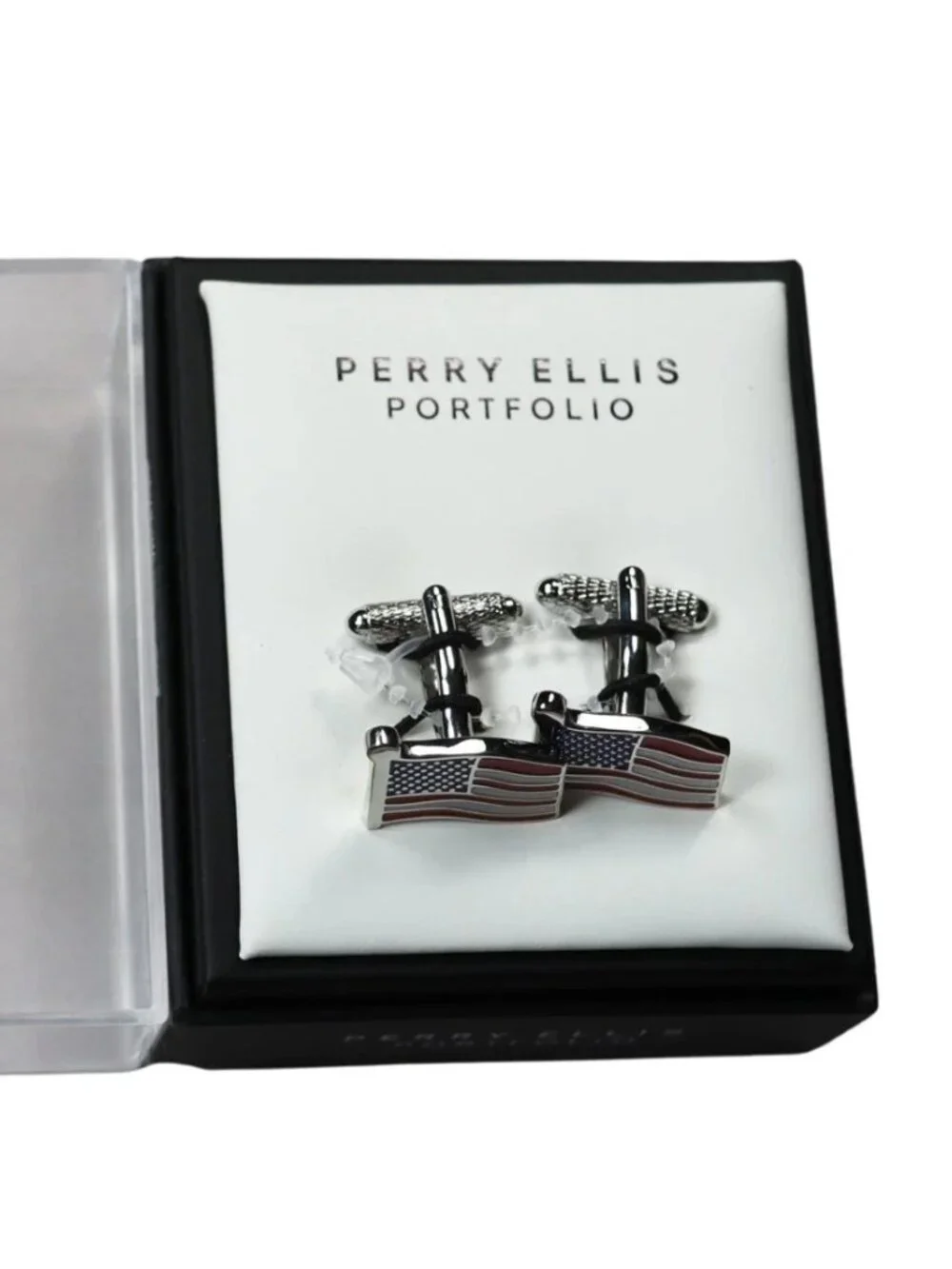 Perry Ellis American Flag Patriotic Whale Back Novelty Men's Cufflinks NIB